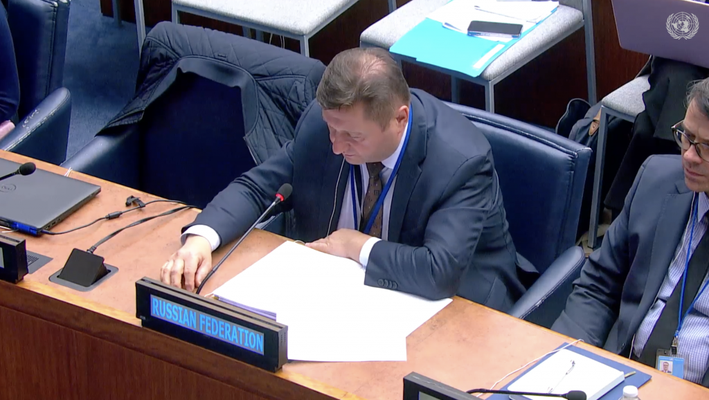Выступление заместителя руководителя российской делегации А.И.Белоусова с разъяснением позиции по проекту резолюции «Программа действий по поощрению ответственного поведения государств при использовании ИКТ в контексте международной безопасности» в Первом комитете 78-й сессии ГА ООН