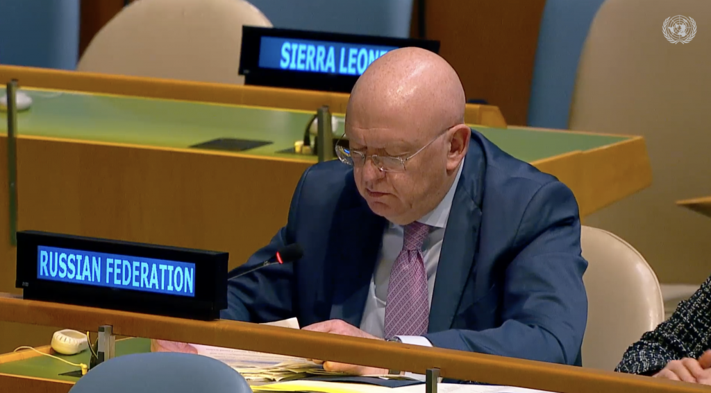 Выступление Постоянного представителя В.А.Небензи по мотивам голосования по иорданскому проекту резолюции ГА ООН «Защита гражданского населения и отстаивание правовых и гуманитарных обязательств»