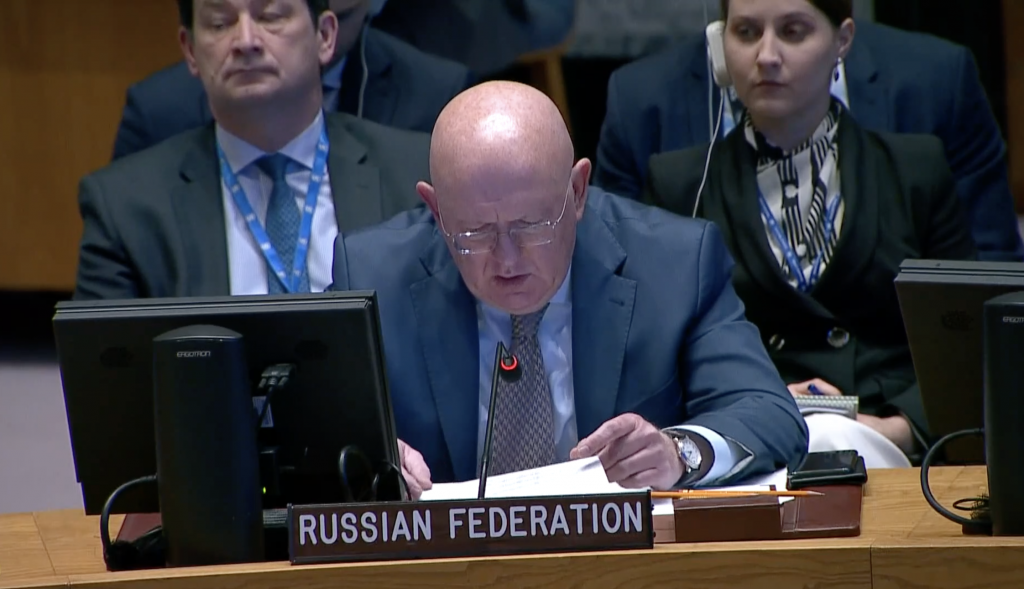 Statement by Permanent Representative Vassily Nebenzia raising a point of order during UNSC briefing on the situation in Ukraine