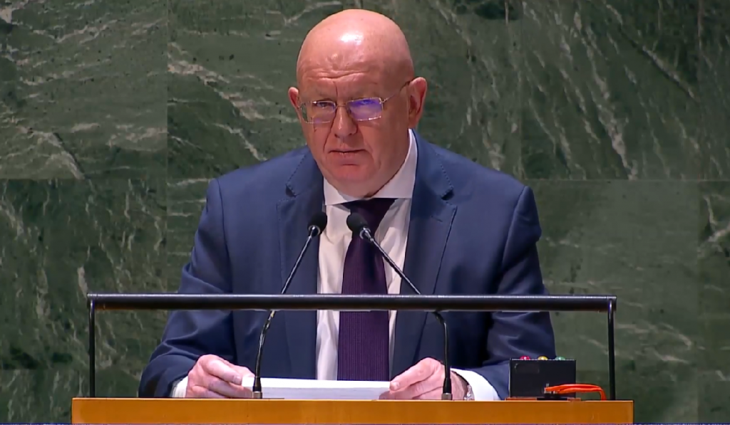 Statement by Permanent Representative Vassily Nebenzia at UNGA meeting regarding the use of veto in the Security Council on the draft resolution on non-placement of WMDs in outer space